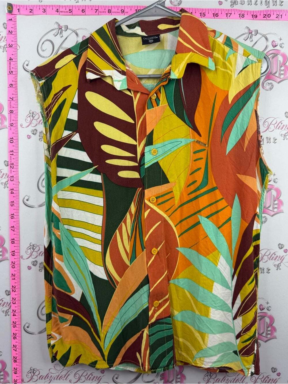 CAMISARIA LUEENA tank top Tropical Leaf Print Sleeveless Button-Up Shirt - Multi
